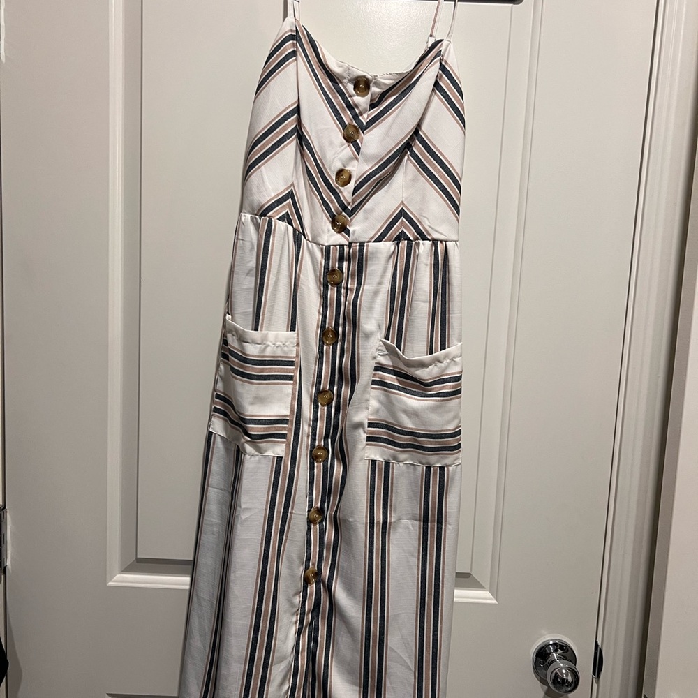 Striped Button-Down Midi Dress